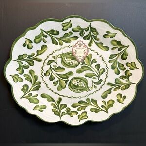 SHABBY CHIC Scalloped Edges Melamine Green White Platter/Tray - 16"x12.5"